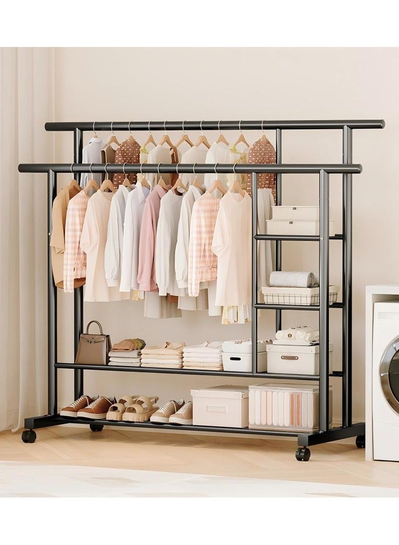 DubaiGallery Freestanding Clothes Rack Organizer with Shelves, Heavy Duty Metal Clothing Rail with Wheels, Multi-Functional Wardrobe Storage for Bedroom, Entryway, Shop Display - Image 1